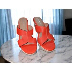 Espadrilles Platform REPORT Wedge Sandals Faux Leather Open Toe Orange Sz 9